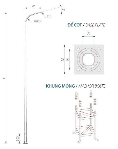 Một số ưu điểm của khung móng cột đèn chiếu sáng